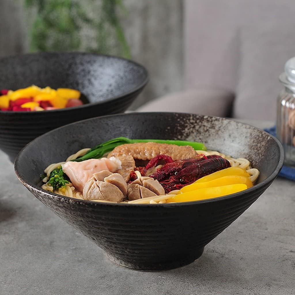 9 Inch Ceramic Mixing Bowls Black Sevres Porcelain Bowl Creative Cutlery Dinnerware with Japanese Retro Style