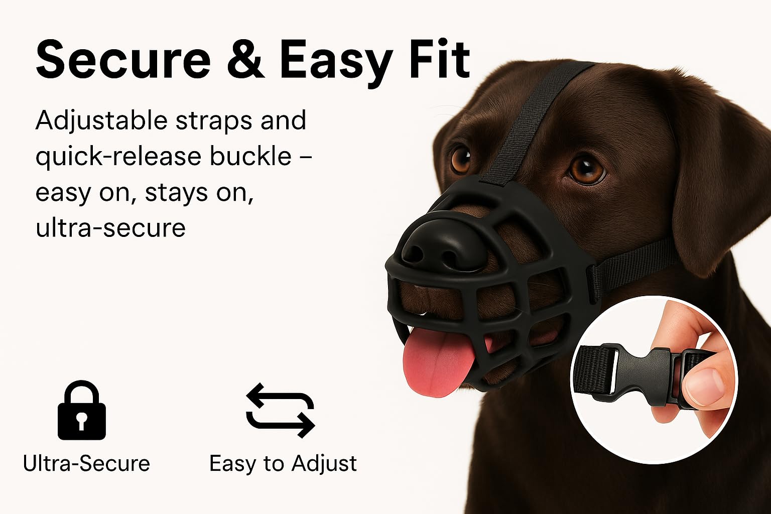 Museliere pour Chiens – Flamingo Muzzle Benzo Noir – Taille L – Silicone Souple – Sangles Réglables – Sécurité et Confort