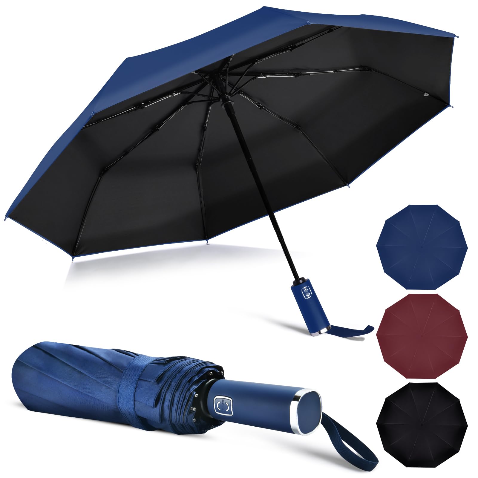 Vicloon Parasol podróżny, składany, 10 żeber, kompaktowy, odporny na wiatr, automatycznie otwierany/zamykany, solidny, wzmocniony, przenośny, dla mężczyzn i kobiet
