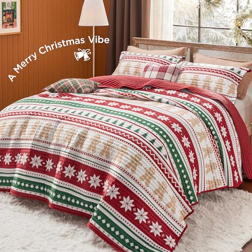 Image of Bedsure Christmas Quilts King Size, Gingerbread Man Comforter Bedding Set