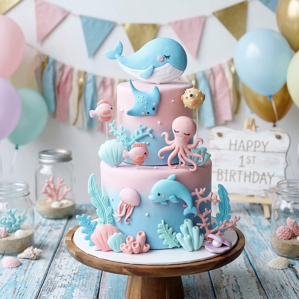 Under the Sea Ocean Birthday Cake Decoration for Ocean Baby Shower Birthday