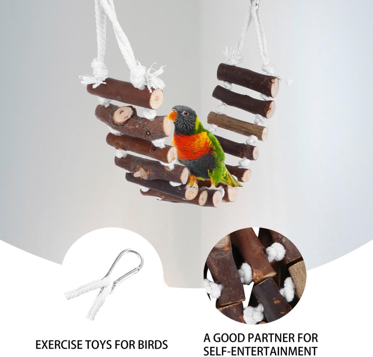 Wooden Parrot Chewing Ladder for Love Birds and Finches, Multi-Purpose Beak Training Bird Hanging Bridge for Home and Balcony Use