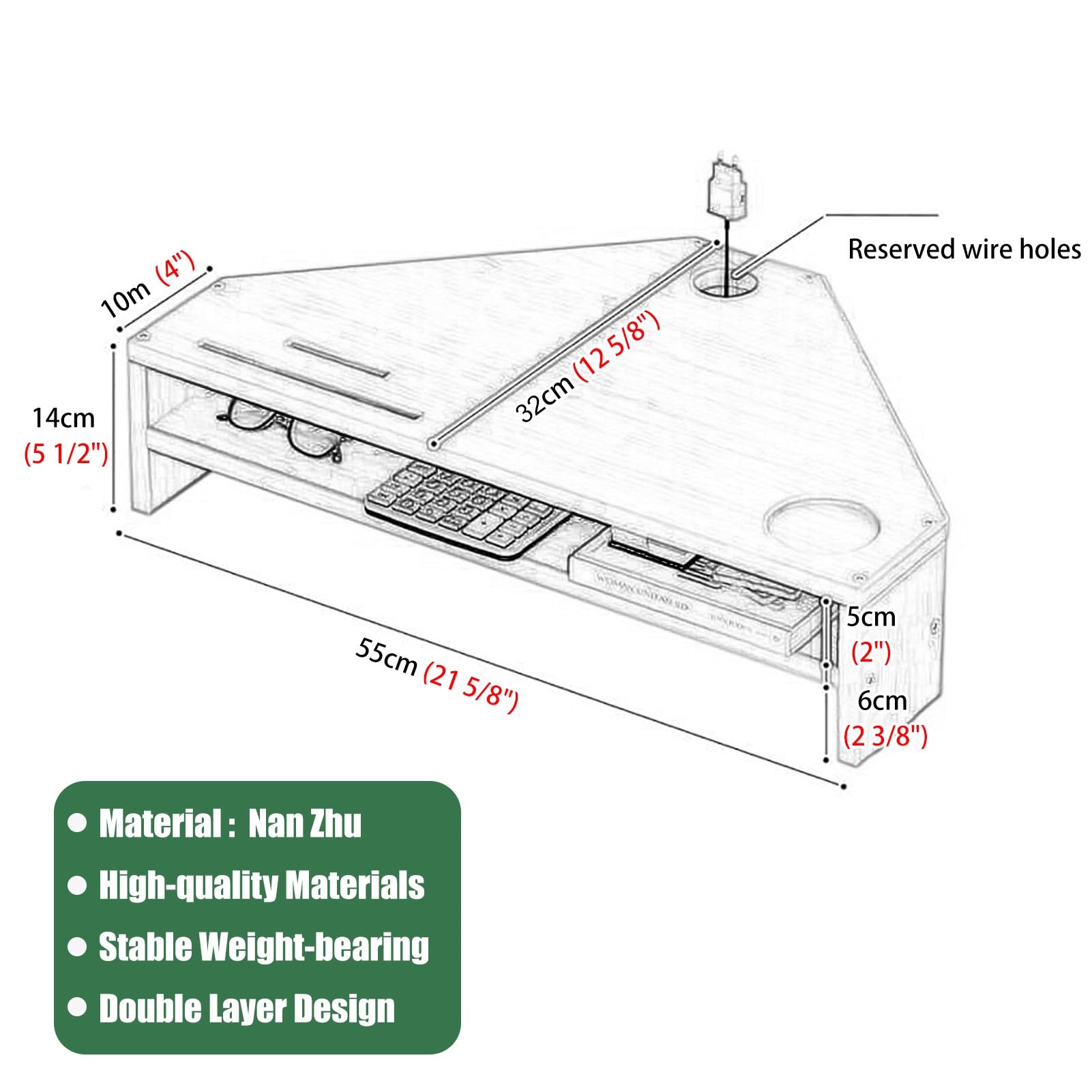 Supporto Monitor Supporto per Monitor Angolare da Scrivania con 2 Ripiani, Supporto per Organizer per Computer Triangolari con Slot per Telefono, Supporto da Ufficio da 21 Pollici(Black)