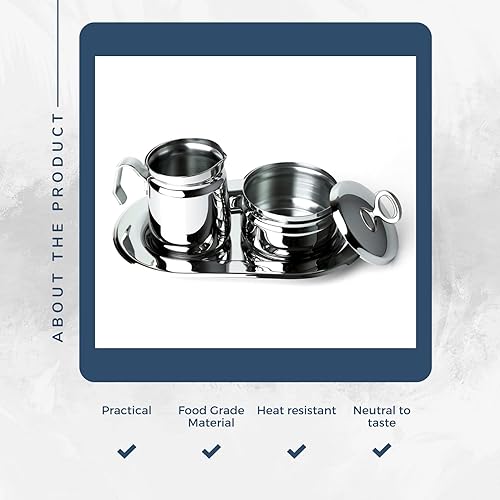 Miniatura 3 de Rigeli Regent OVATION - Juego de azucarera y crema de acero inoxidable en bandeja, juego de crema y azucarero, taza de leche con leche de acero