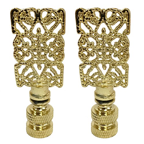 Image of Royal Designs Rectangle Center Cross Filigree 2.5 inch Lamp Finial for Lamp Shade, Polished Brass - Set of 2