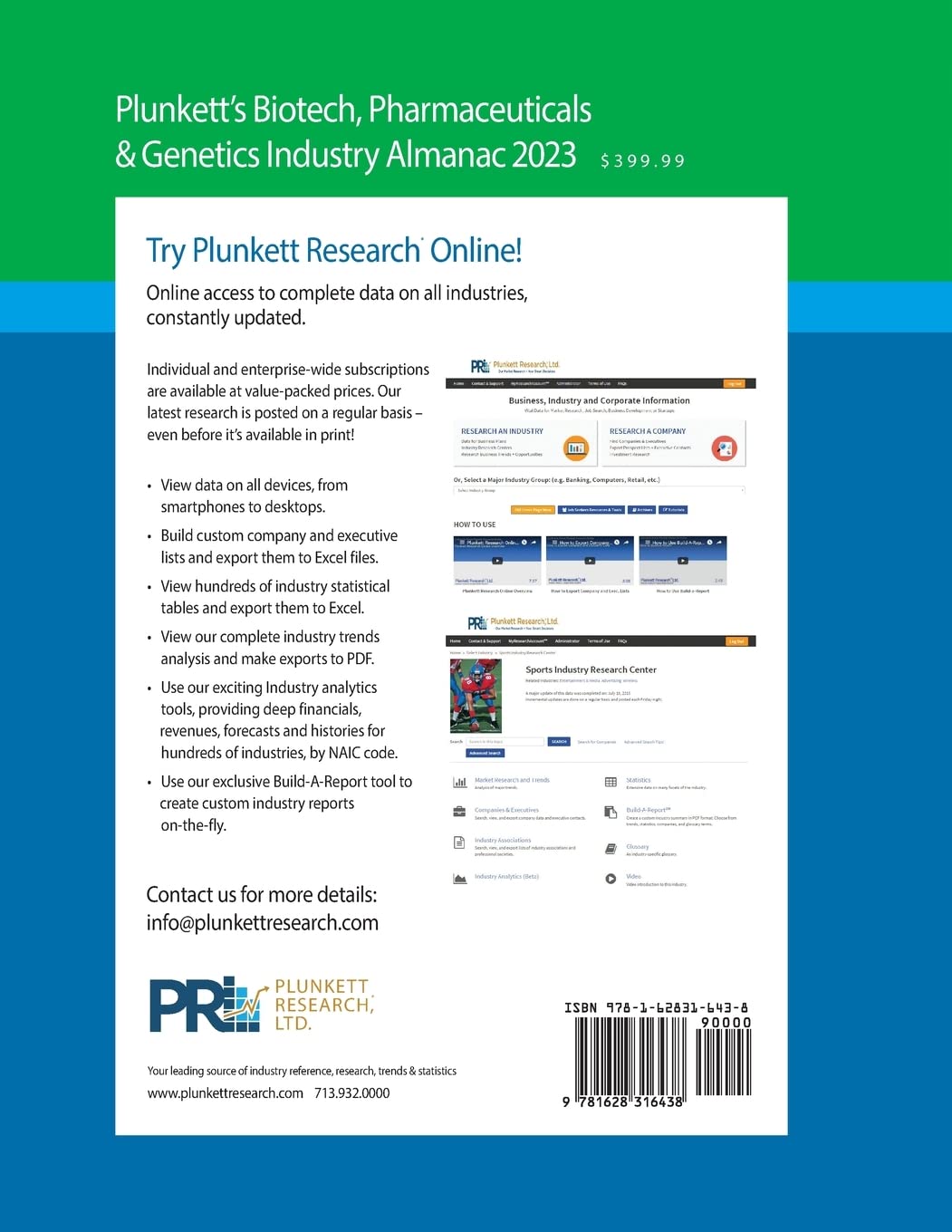 Plunkett's Biotech, Pharmaceuticals & Genetics Industry Almanac 2023: The Only Comprehensive Guide to Biotechnology, Pharmaceuticals and Genetics Companies and Trends