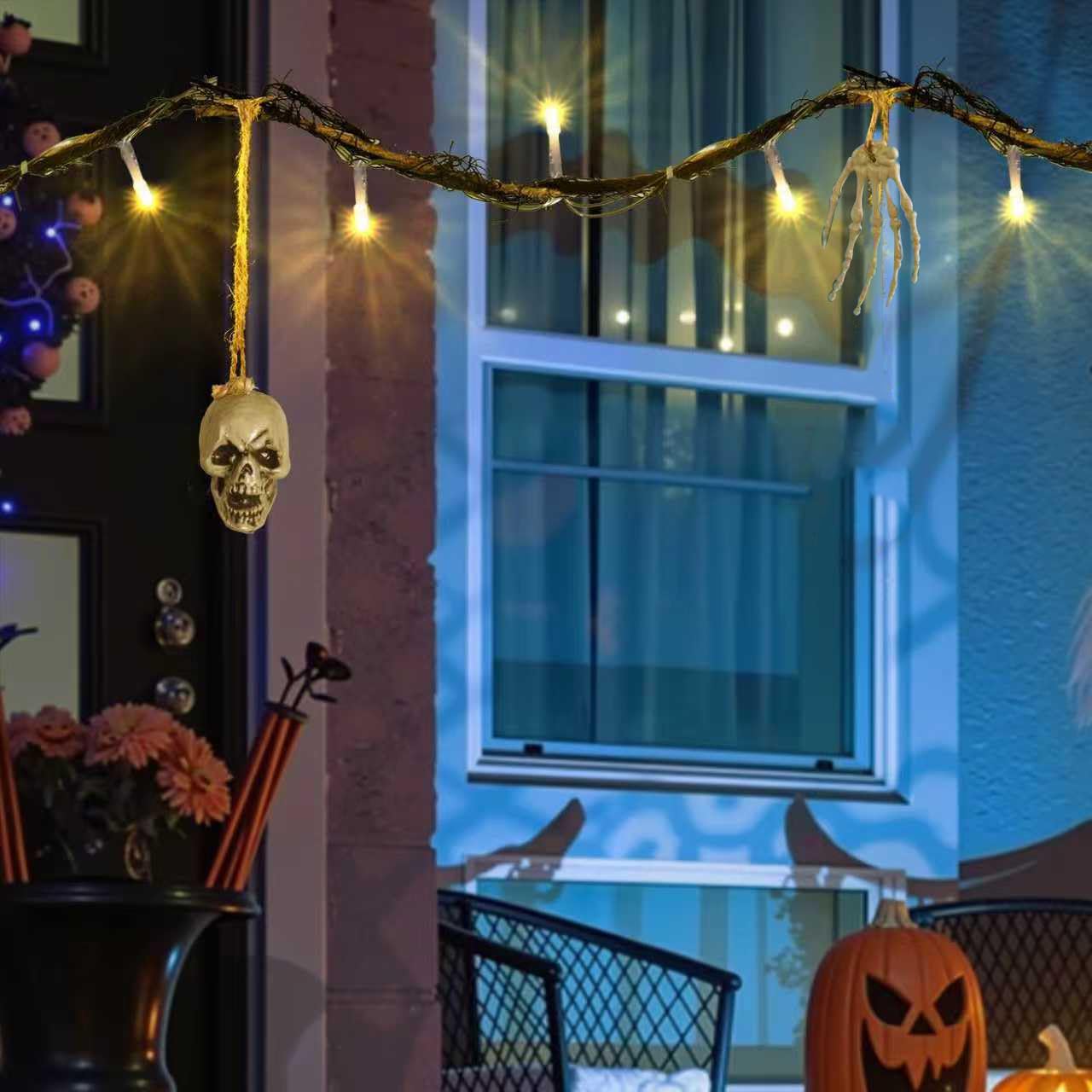 Luci decorative per Halloween per interni ed esterni, 1,8 m, 26 LED, a forma di osso, a batteria, spaventose ghirlande di Halloween, patio, decorazione per feste