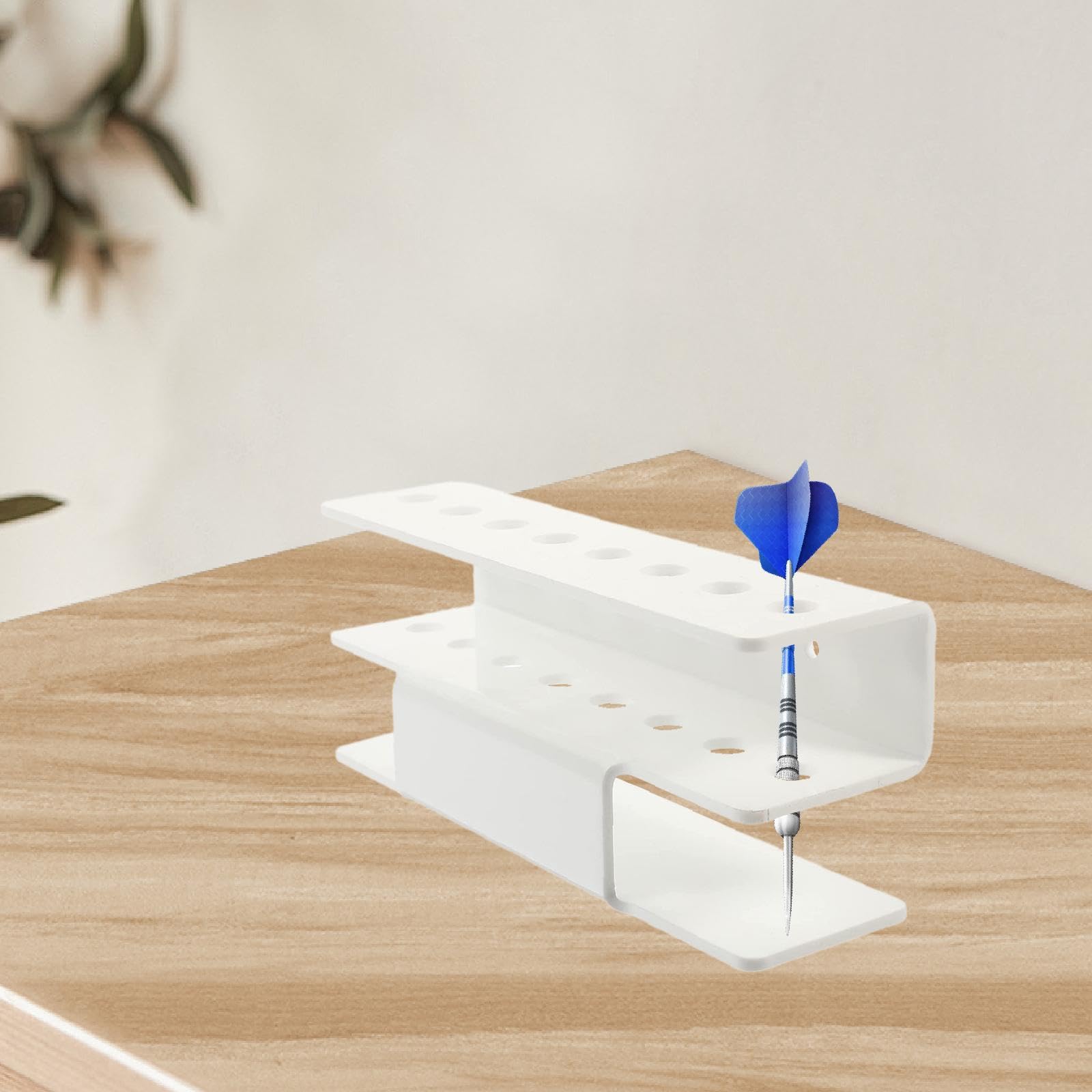Menolana Dart Holder Indoor Dart Storage Rack Shelf Practical Wall Mount Tabletop Bracket Dart Board Backboard 8 Holes Acrylic for Bar, White