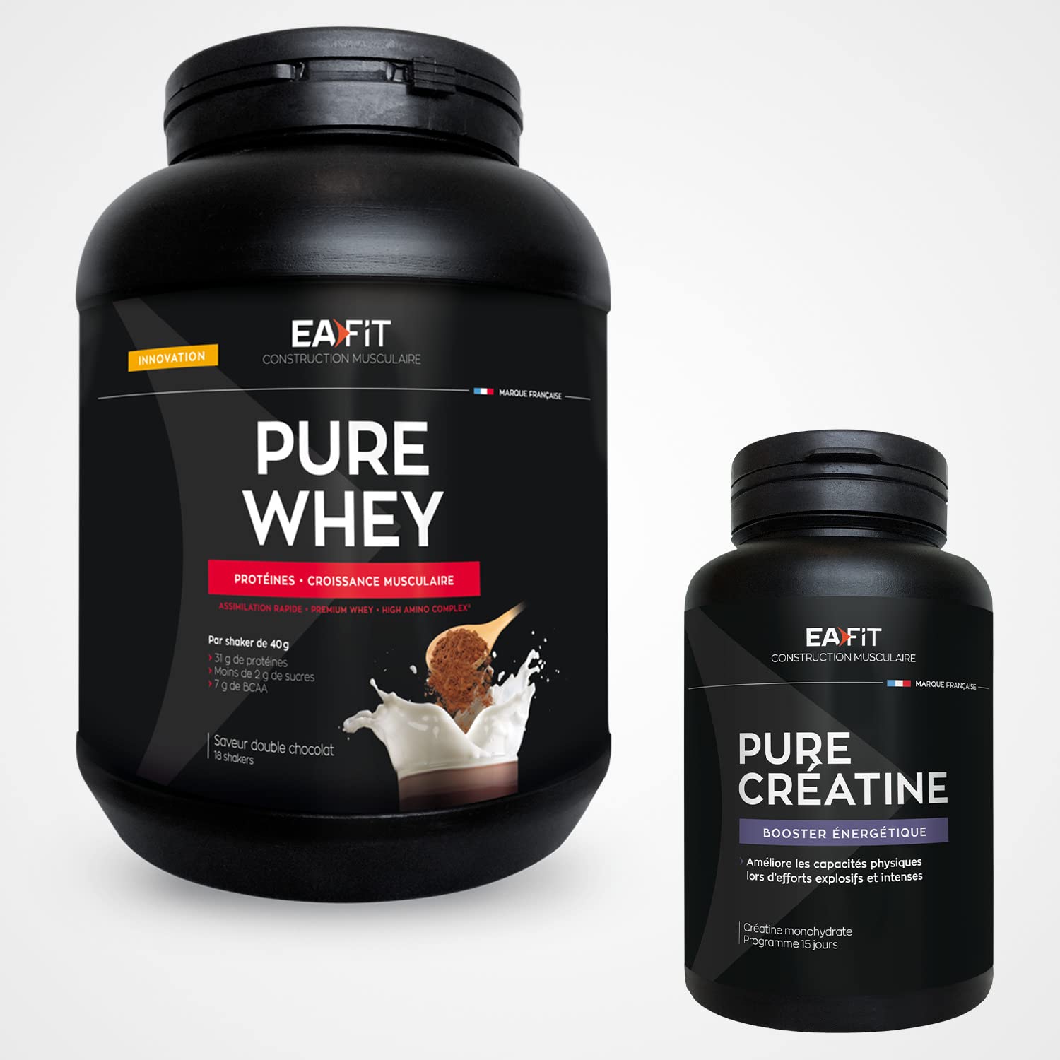 Creatine et whey double chocolat EAFIT pour developper la force musculaire