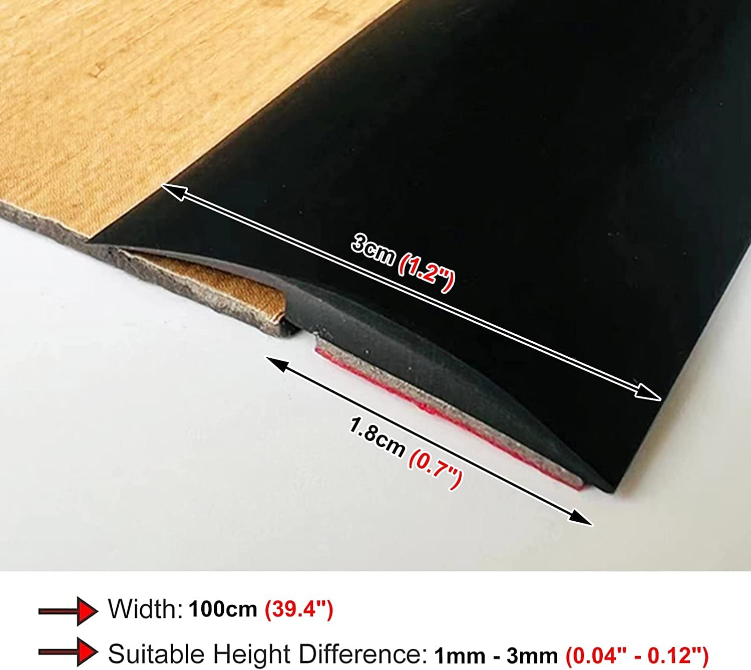 Barre de Transition pour Rampe d'accès pour déambulateurs, Barre de seuil autocollante, profilés de Finition en PVC pour Transition Sol/Moquette/parquet, Barres，Black