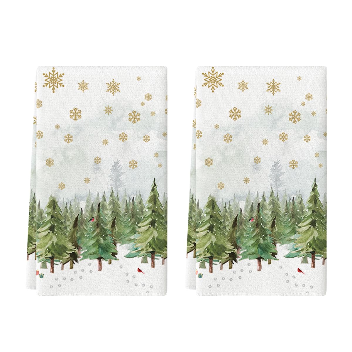 Artoid Mode Juego de 2 paños de cocina, 42 x 65 cm, diseño de copos de nieve, árboles, pájaros, Navidad, decoración de invierno