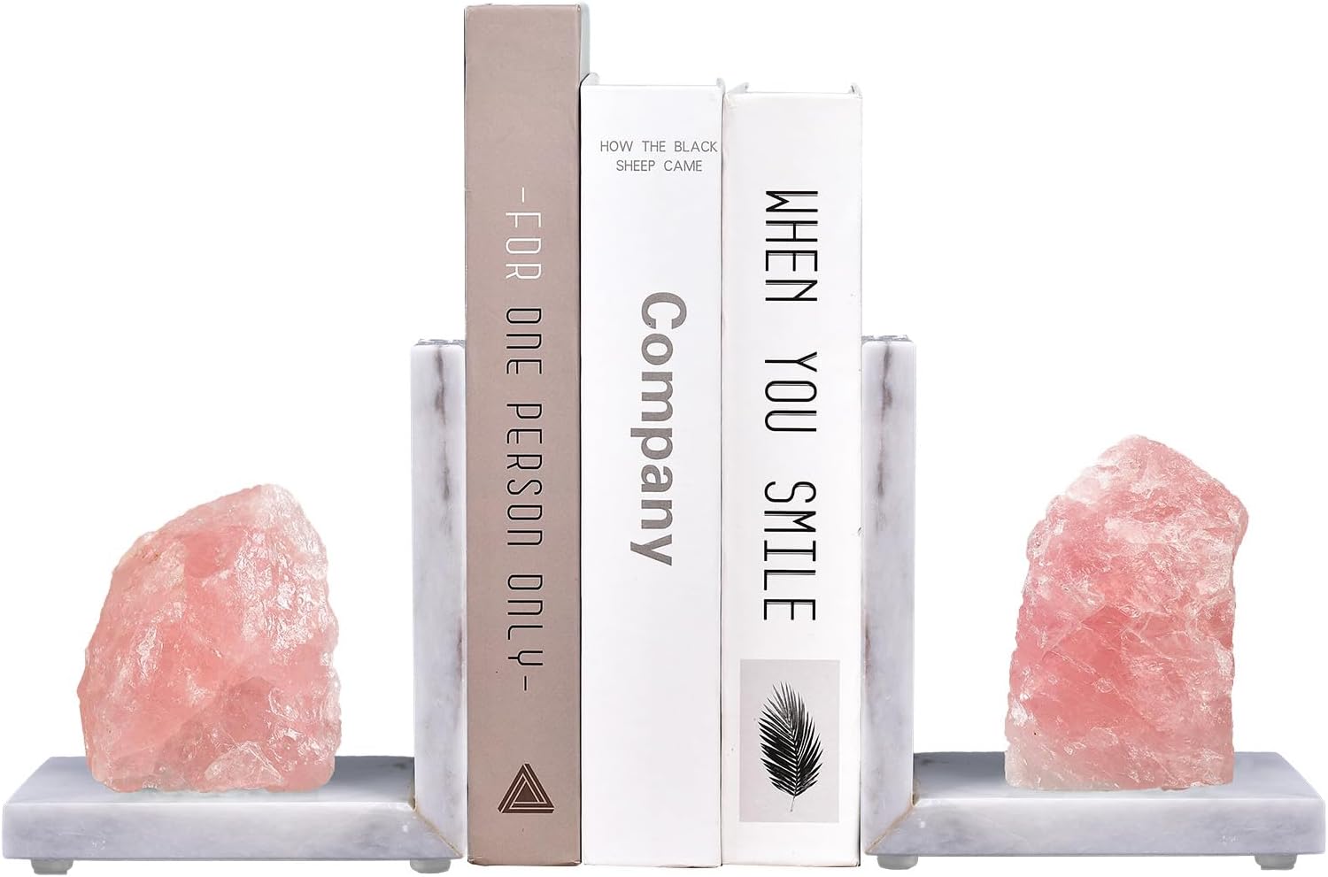 AMOYSTONE Rose Quartz Bookends Heavy Duty Non-Skid Holders (4-6 lbs) - Natural Stone Bookend Set for Shelves, Desk, Office & Home Decor