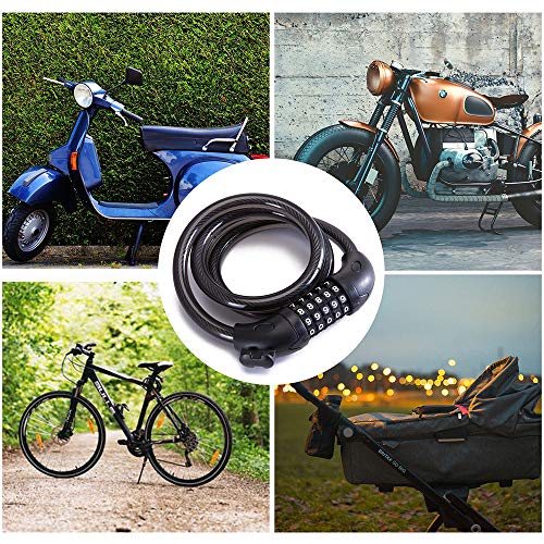 Bike Lock Bicycle Lock Chain ，5-Digit Combination Lock Core Steel Wire Bike Lock Security&Portable Bicycle Locks,4 Feet X 1/2 Inch (Black) #TOP6