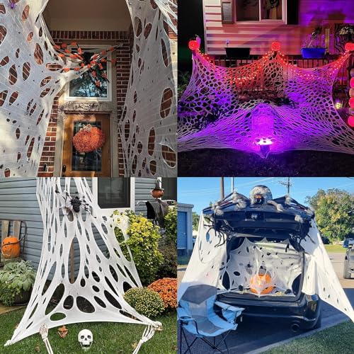 Image of 1000sqft Halloween Giant Spider Web Decoration,Cut Your Own Stretchy Spider Netting, DIY Spooky Flexible Spider Webs Decor for Halloween Haunted House Outdoor Decorations Holiday Party Supplies
