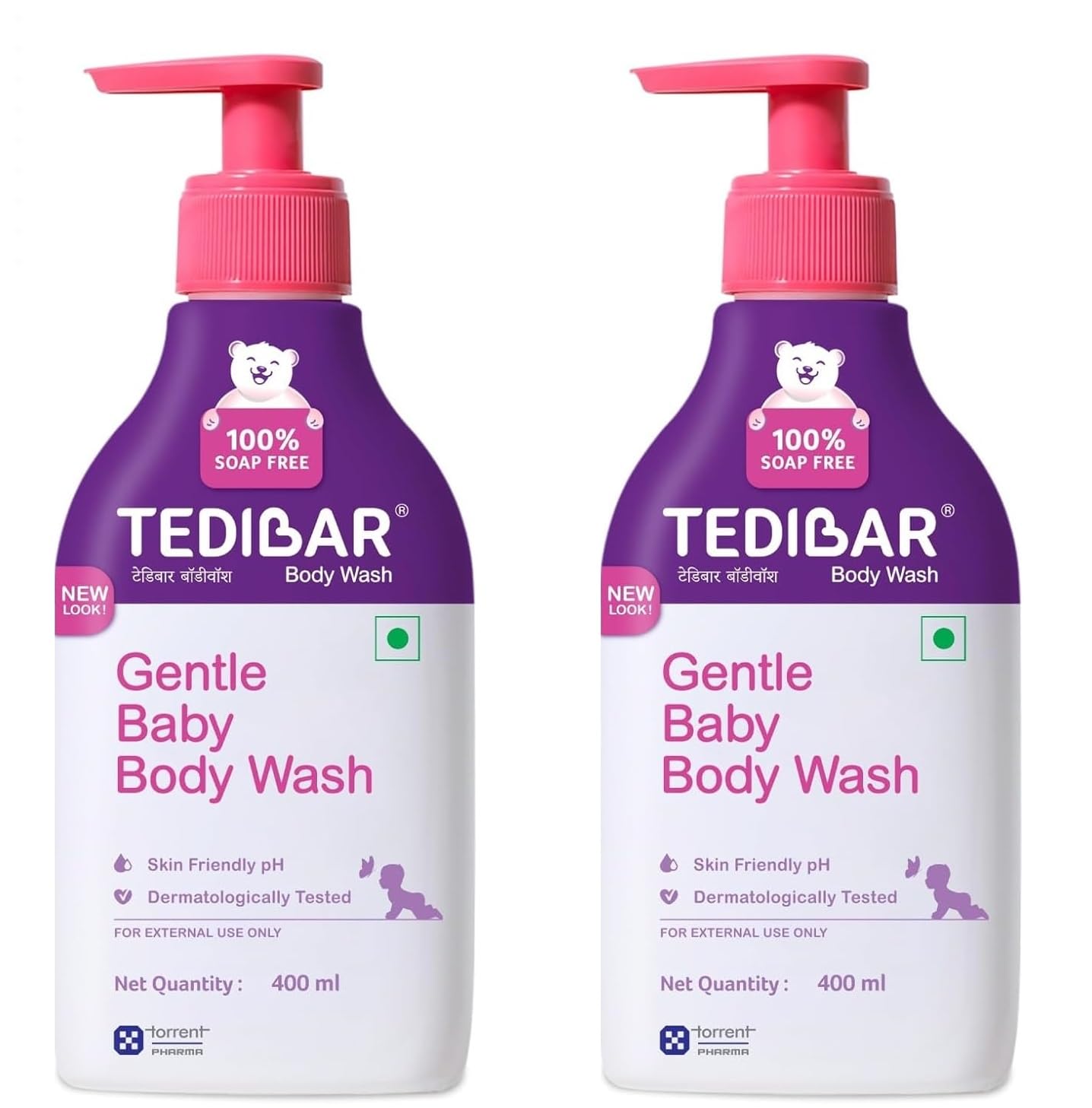 Tedibar Rich Moisturising Baby Body Wash with Skin Friendly PH | 100% Soap & Alkali Free | Prevents Dryness & Rahses,400 ml x Pack of 2