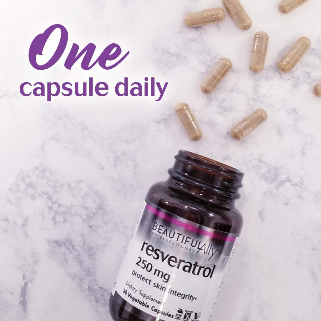 Bluebonnet Nutrition Beautiful Ally Resveratrol 250mg, Best for Skin, Antioxidant, Beauty Nutrient, Vegan, Vegetarian, Non GMO, Gluten Free, Soy Free, 60 Vegetable Capsules, 60 Servings