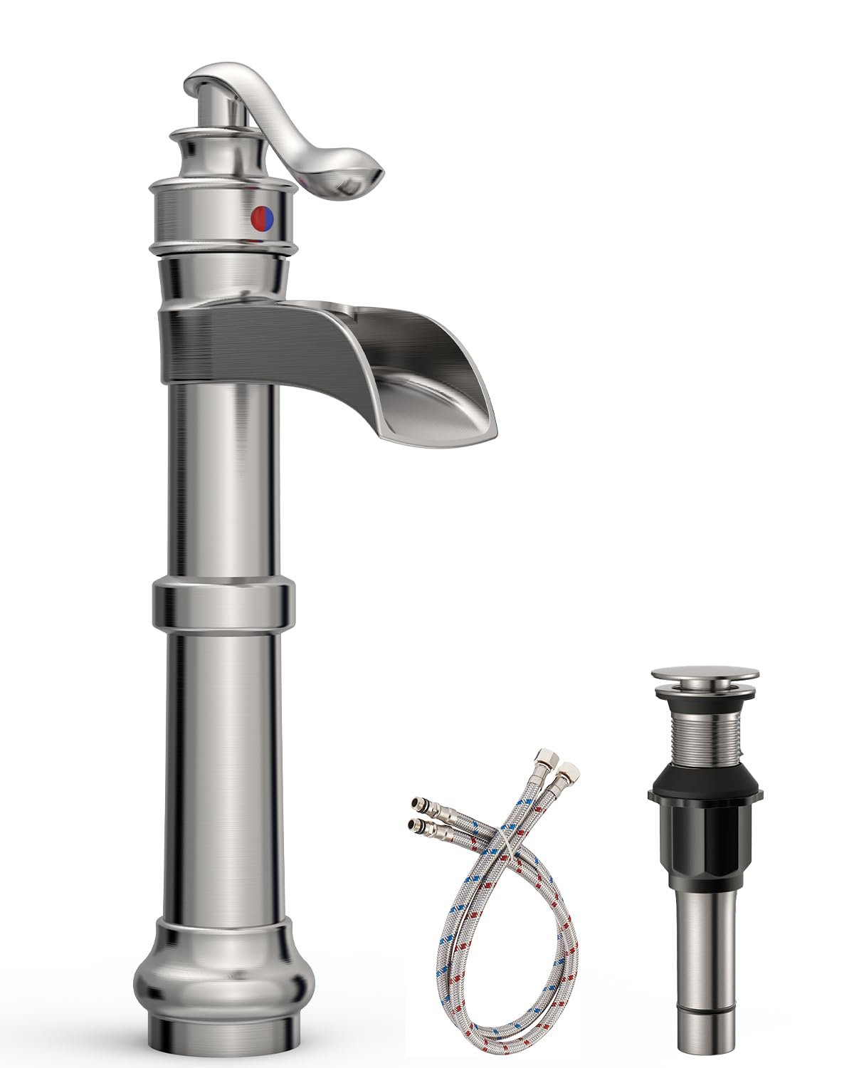 Sxithgkdw Brushed Nickel Bathroom Vessel Sink Faucet Waterfall Bathroom Faucet Single Handle Brass Countertop Faucet For Bathrooms,Hotels