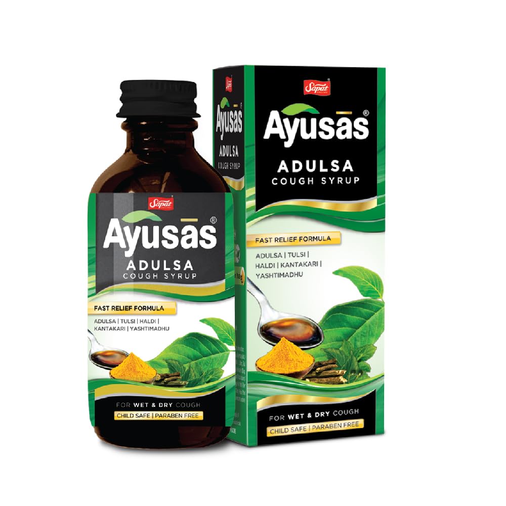 AYUSAS Sapat Adulsa Cough Syrup, Paraben Free, Child Safe, Triple-action formula,100% Natural for Wet and Dry Cough, (100 ml) (Pack of 3) (B0CNH27CMK) Amazon Price History, Amazon Price Tracker