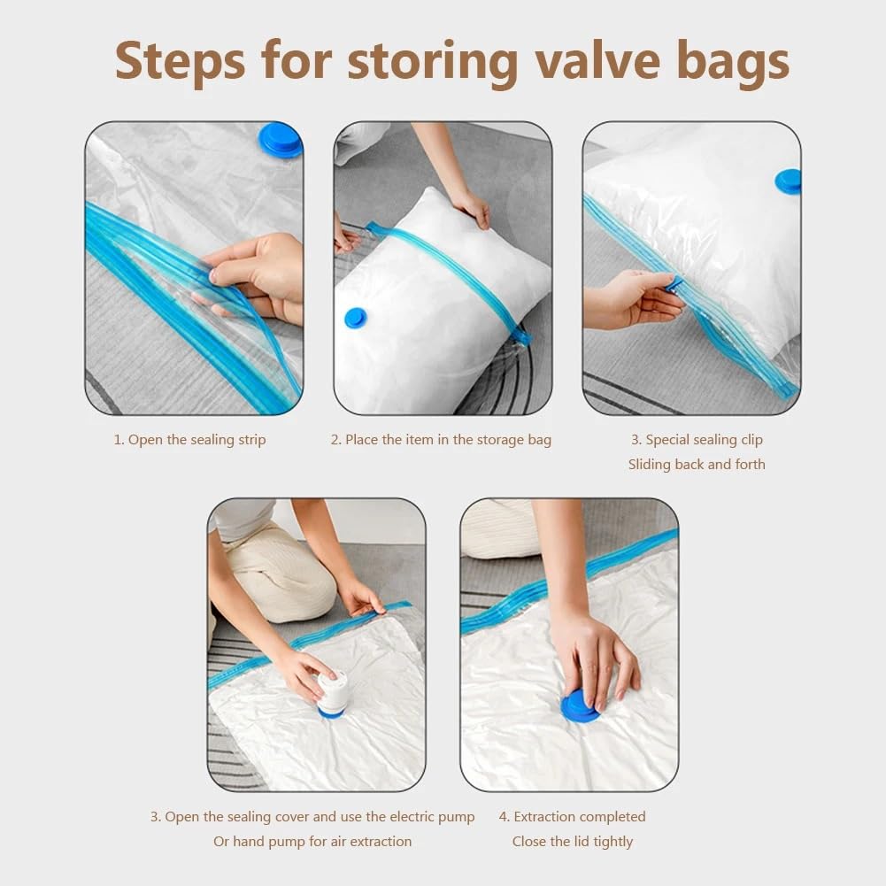 Sacchi Sottovuoto 6 pezzi Sacchetti for la conservazione sottovuoto Sacchetto for con pompa salvaspazio for trapunte Vestiti Cuscini Biancheria da letto Coperte for(6PCS Vacuum Bag,80x100cm)