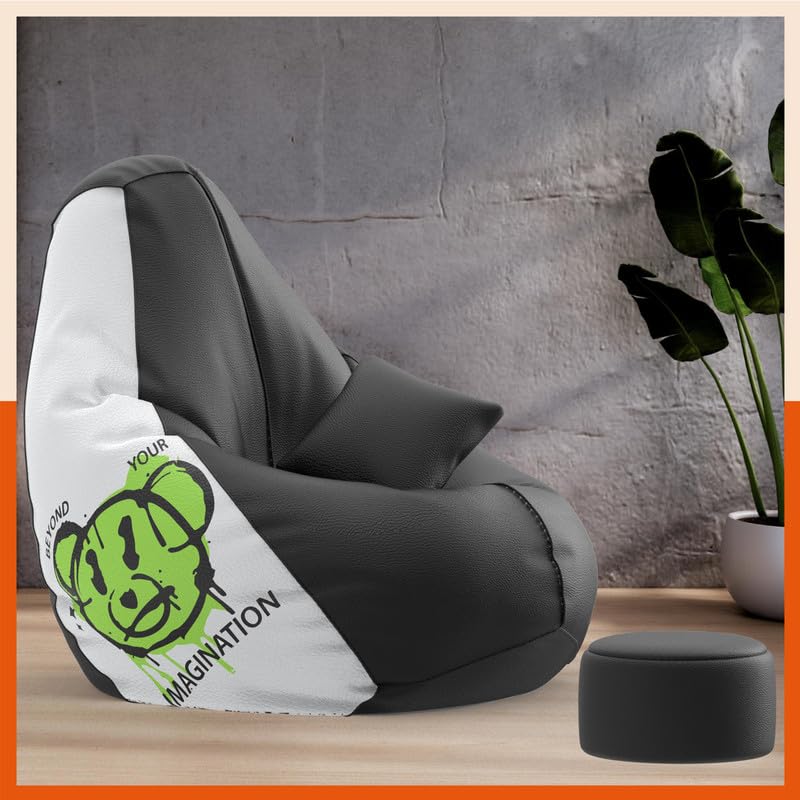 Biggie Bean Bag Cover 4XL VibeBoost Premium Bean Bag with Free Cushion and Footrest - Official : CreativeX Combo (Matching Color : Regular, Beyond Your Imagination-Black)-image-2