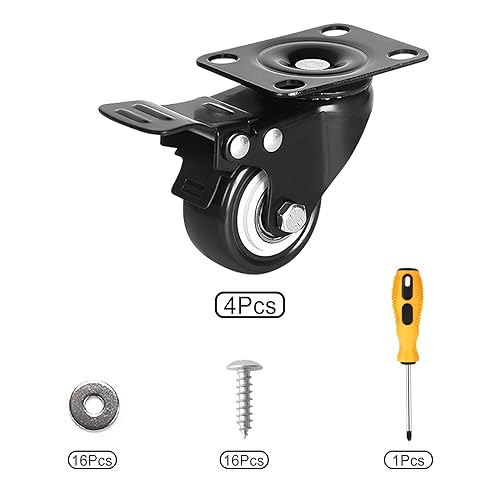 Miniatura 20 de Juego de 4 ruedas de 3 pulgadas, ruedas giratorias de goma resistentes con freno, ruedas de goma giratorias para banco de trabajo con bloqueo doble