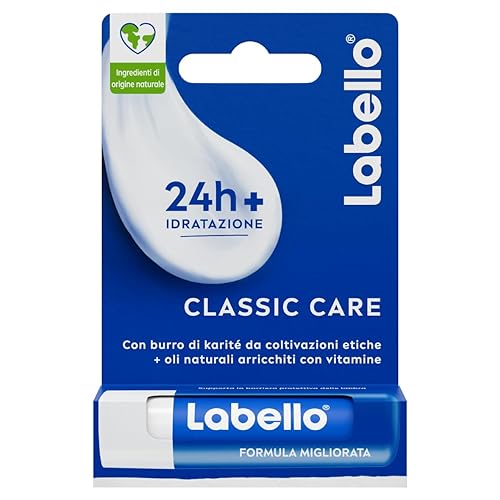 Immagine del prodotto Labello Classic Care Balsamo Labbra 5.50 ml, Burrocacao labbra classico fondente sulle labbra, Lip balm con burro di karité idratante fino a 24 ore, Senza oli minerali e paraffine