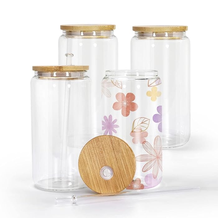 Buy AGH 4 Pack Sublimation Tumblers 16oz Glass Straight Skinny Tumbler