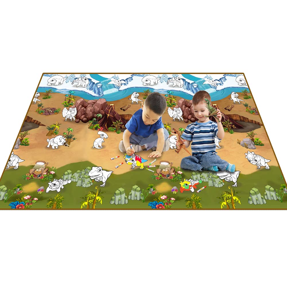 Eduk8 Dinosaur Colour & Wipe Mat - Dino Play Mats Animal Learning Homeschool Activity Floor Game | Home School Fun Learn Children's Playing Colouring (Dinosaur, 200 x 120cm)