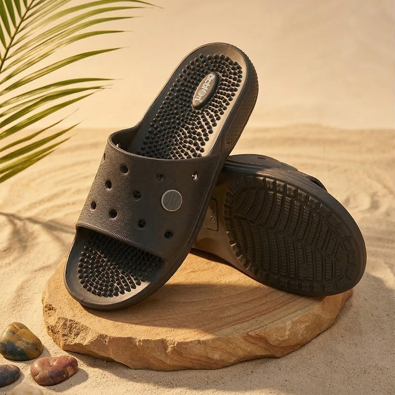 Image of ACTION Men's Acupressure EVA Slide Slippers | Lightweight | Massage Footbed | Anti-Skid Sole | Waterproof | Quick Dry | Indoor & Outdoor Comfort Slides