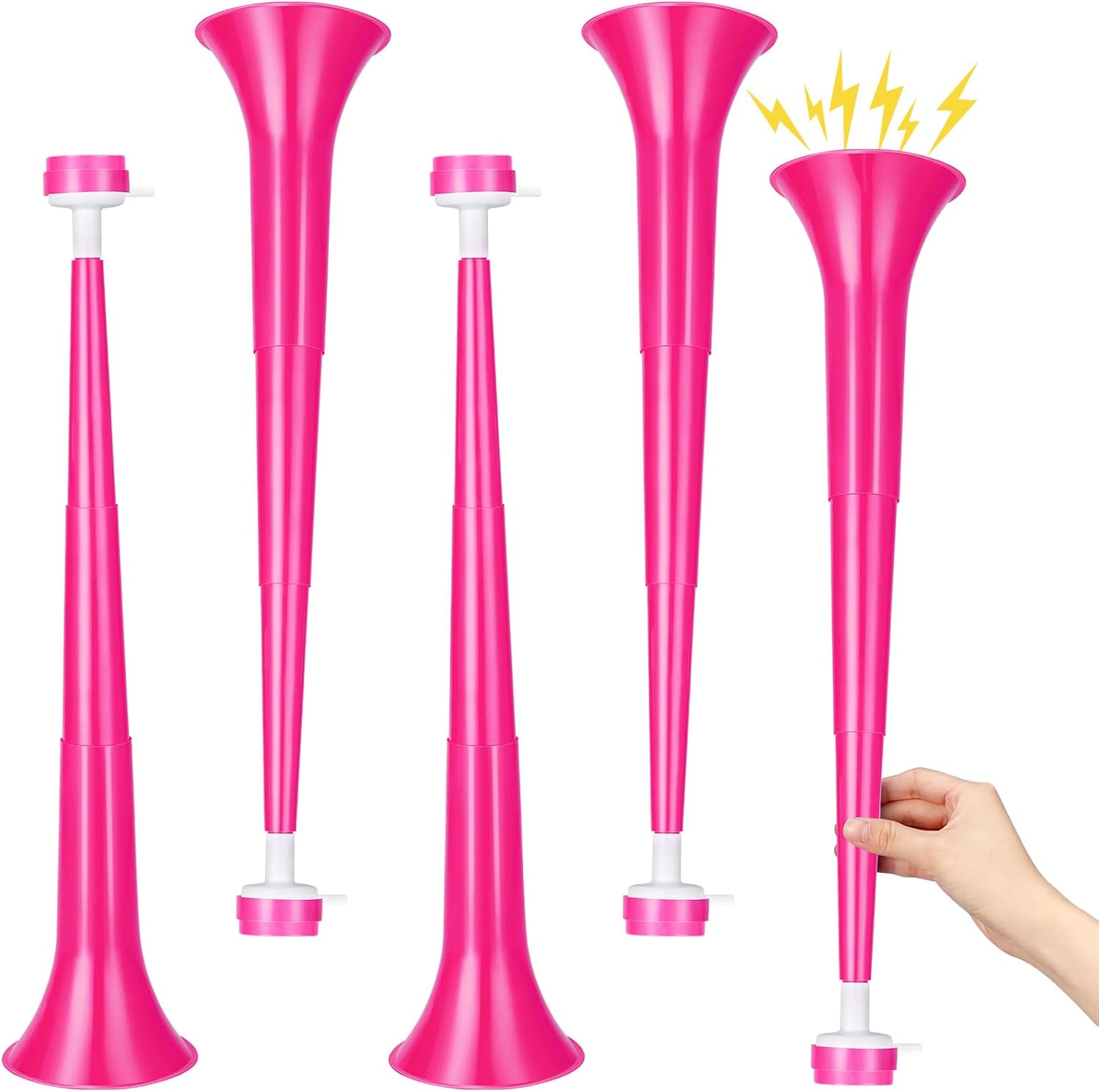 4 Pieces Stadium Horn Noisemakers for Adult, 21 Inch Vuvuzela Plastic Trumpet, Pink