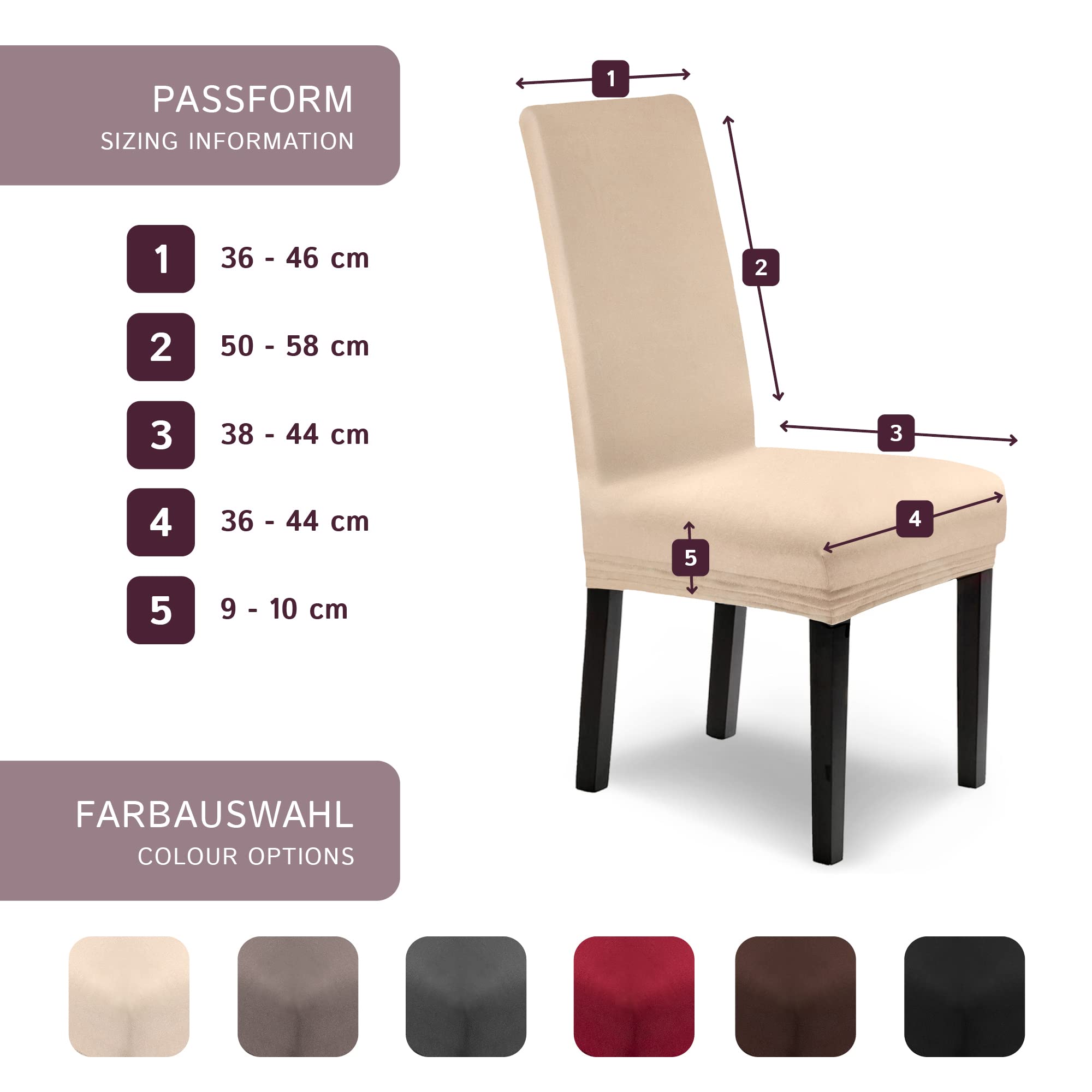 SCHEFFLER-HOME Coprisedie Elasticizzati - Set Di 6 Copri Sedie Da Pranzo In Poliestere/Elastan, Colore Bordeaux