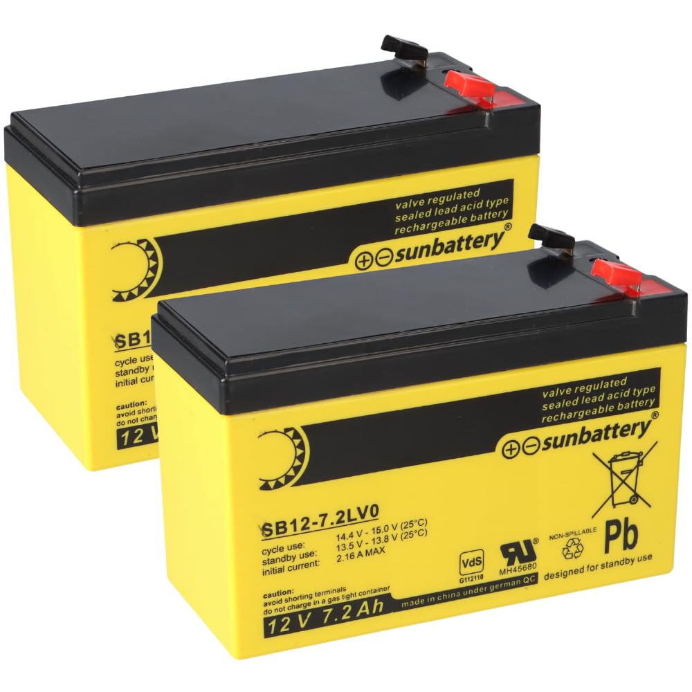 Lot de 2 batteries de rechange pour centrale d'alarme incendie Bosch FPC-500 GLT 12 V 7,2 Ah avec VD