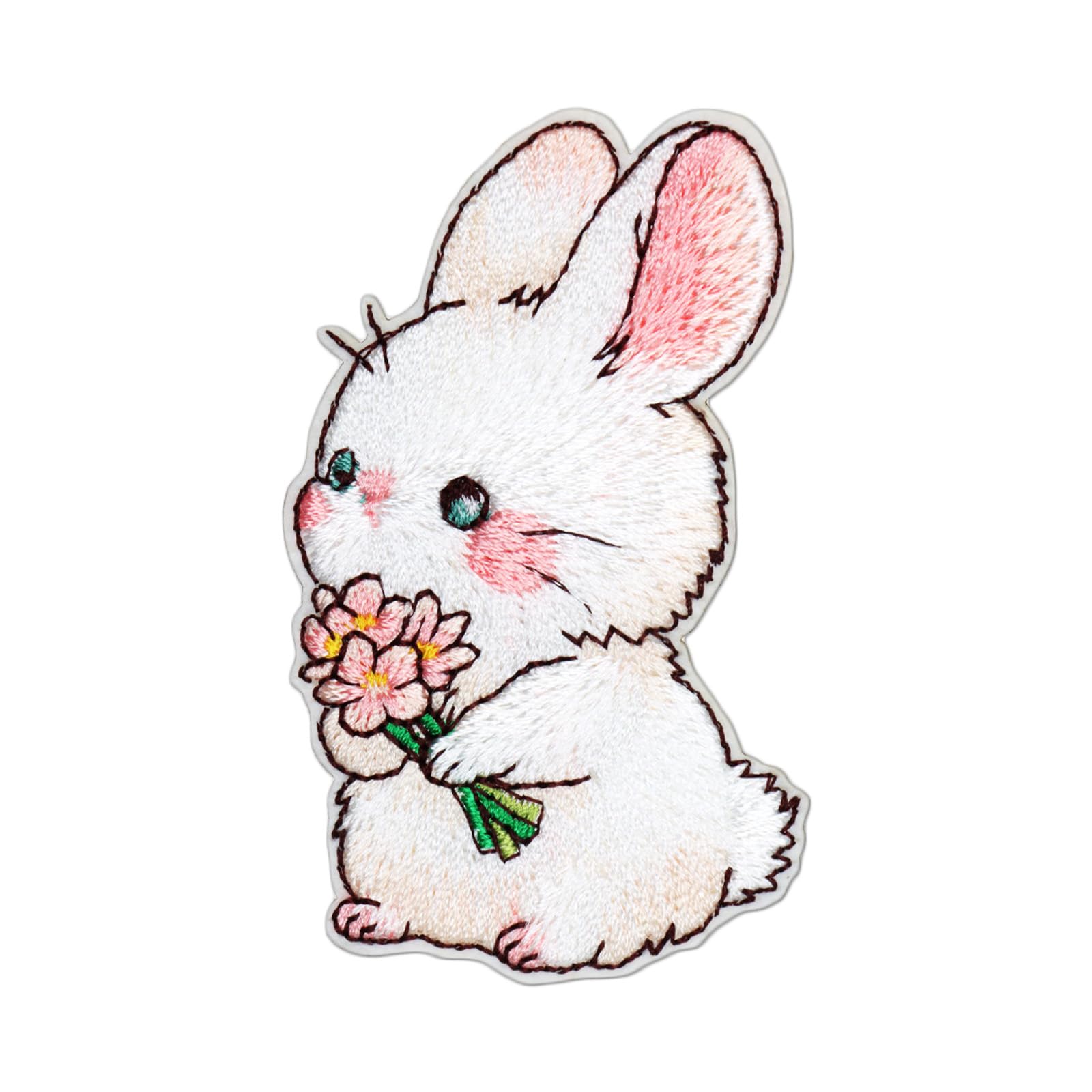 QianSiLi Rabbit Iron On Patches for Clothes, 2.5 Inch Cute Cartoon Easter Bunny Decorations Embroidered Patch, Sew On Patches for Clothing Jackets, Backpacks, Jeans, Trucker Hats, Bags & Shirts-1