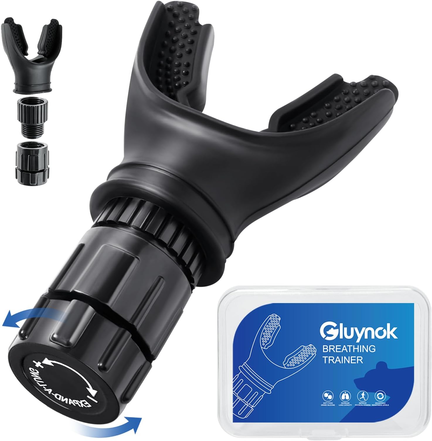 Portable Respiratory Trainer-Exercise Device. Respiratory Muscle Training |Improve Breathing Capacity | Easy to Clean| Adjustable Resistance, Adjustable to Different Fitness Needs (Black)