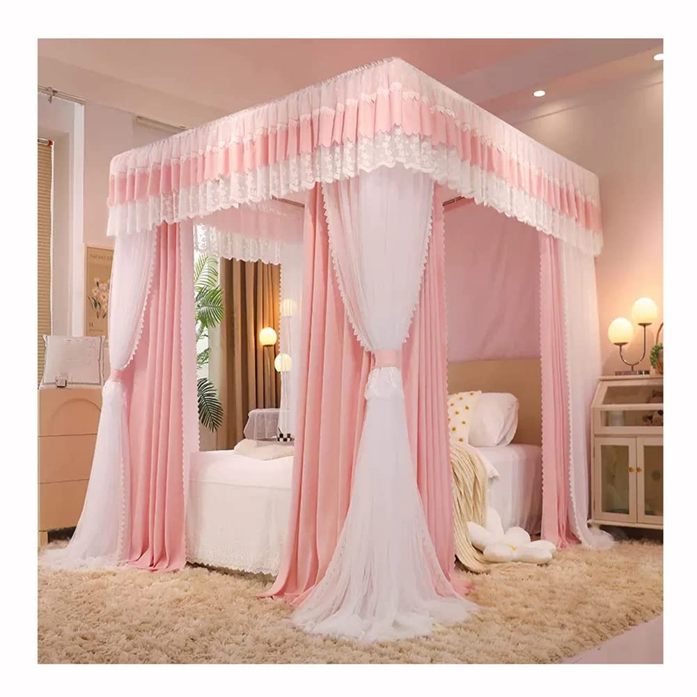 Moustiquaire pour lit double OKUOKA 200X220cm rose avec rail en U