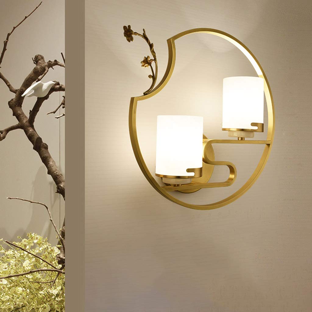 Lampade parete Lampada da parete a doppia testa a led nuovo cinese fisso lampada da parete in ottone a parete fissa cinese cinese creativo sfondo muro lampada da parete decorativa Applique Parete