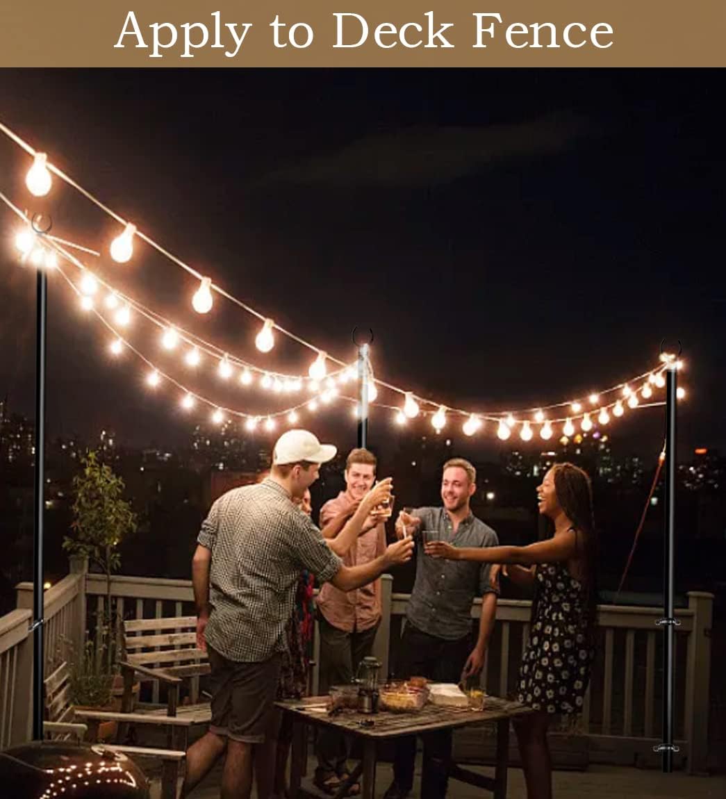 10ft String Light Poles for Outdoors, Outside Light Poles for Deck, Fence, Backyard, Patio, Outdoor Lighting, Matte Black, 2 Packs