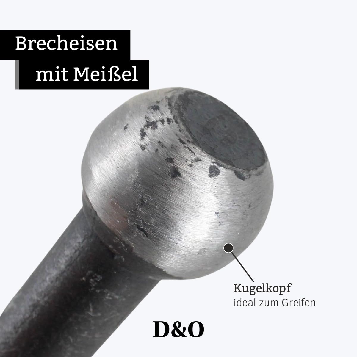 D&O - Brecheisen aus Stahl mit Meißel und Kugelkopf, 55 cm Brechstange | Hebelwerkzeug aus geschmiedetem Stahl - Ideal als Kuhfuß für Bauarbeiten - 550 mm Länge mit Meißelspitze
