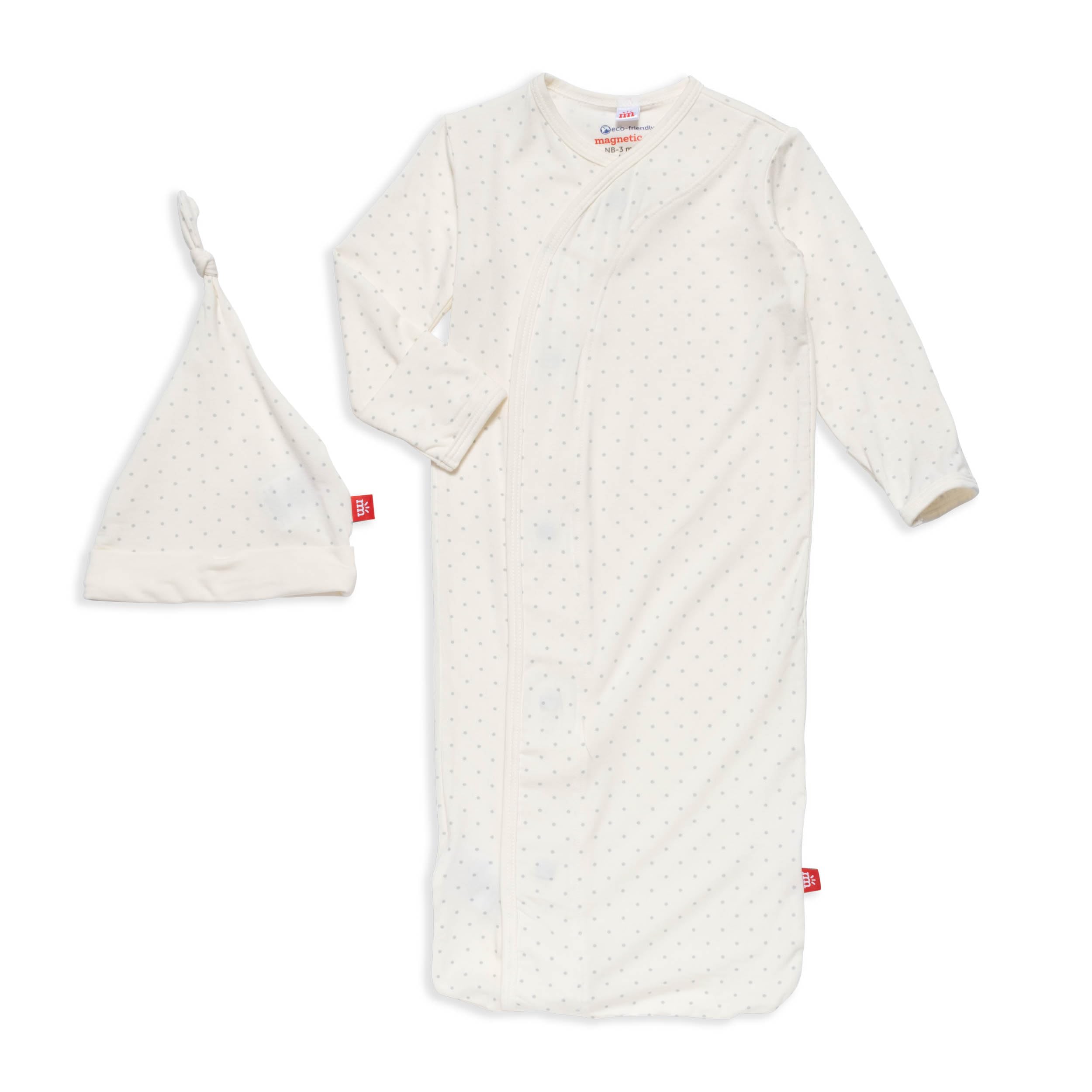 Magnetic Me Modal Newborn Sleeper Gown & Hat Set | Silky Soft Modal Fabric Sleep Sack 0-3 Months (5-12 lb) Pin Dot Cream
