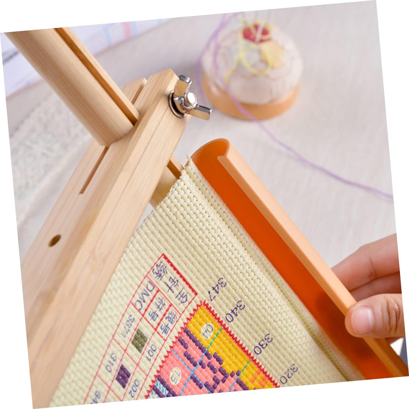 Veemoon Wooden Cross-Stitch Stand Beech Embroidery Frame Embroidery Tool Holder Stitch Storage Rack Compact Sewing Supplies