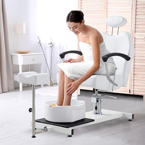 Miniatura 2 de OKAKOPA Estación de pedicura portátil reclinable con taburete, estación de pedicura portátil giratoria de 360 grados de altura hidráulica con