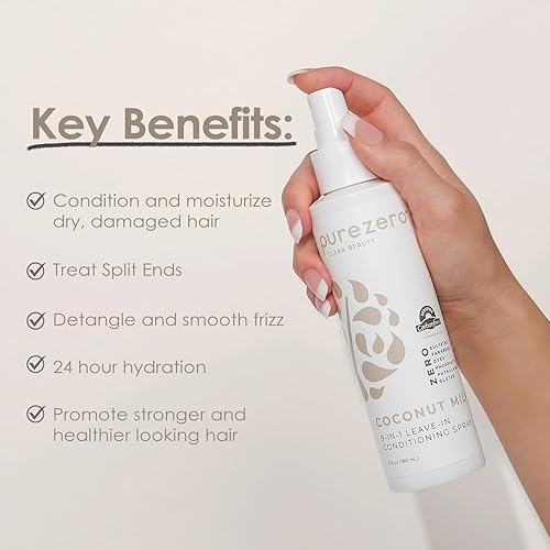 Miniatura 3 de Purezero Spray acondicionador sin enjuague 9 en 1, leche de coco, hidratación intensa y aumenta el brillo, combate la caspa y el encrespamiento,