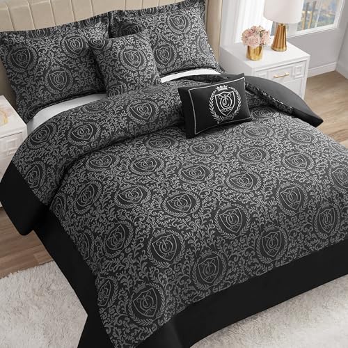 Image of Juicy Couture Dovona Bedding Set 4-Piece Twin /Twin XL Comforter Set, Black