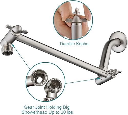 Miniatura 3 de BRIGHT SHOWERS Brazo de extensión de cabezal de ducha de 10 pulgadas con filtro de cabezal de ducha, níquel cepillado