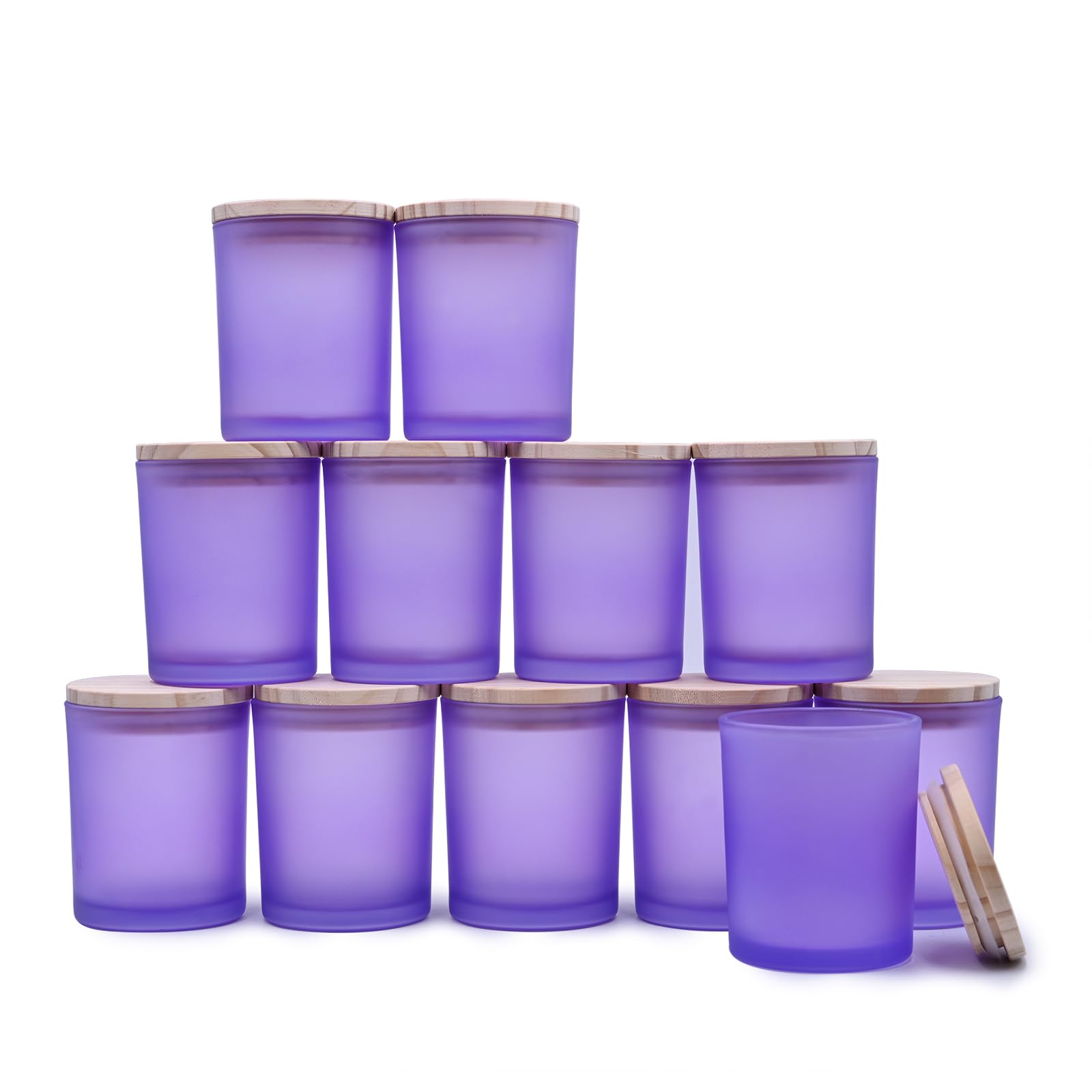 Thick Candle Jars for Making Candles 12 Pcs, 7 OZ Empty Jars with Wood Lids for Candle Making, Sample Container, Frosted Purple