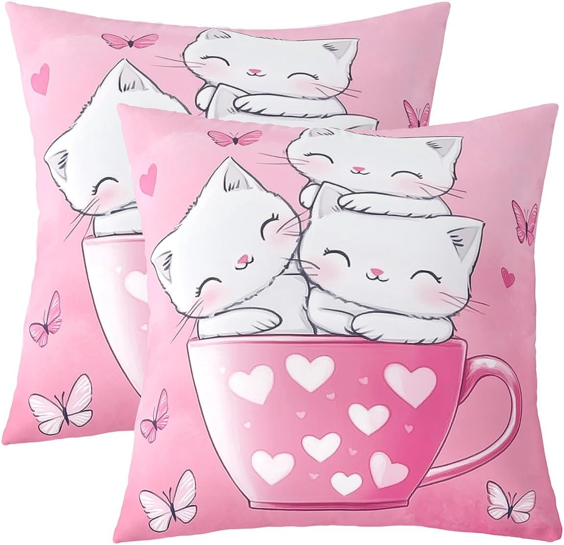 Feelyou Cartoon Cat Cushion Covers,Cute Cat Pillow Covers