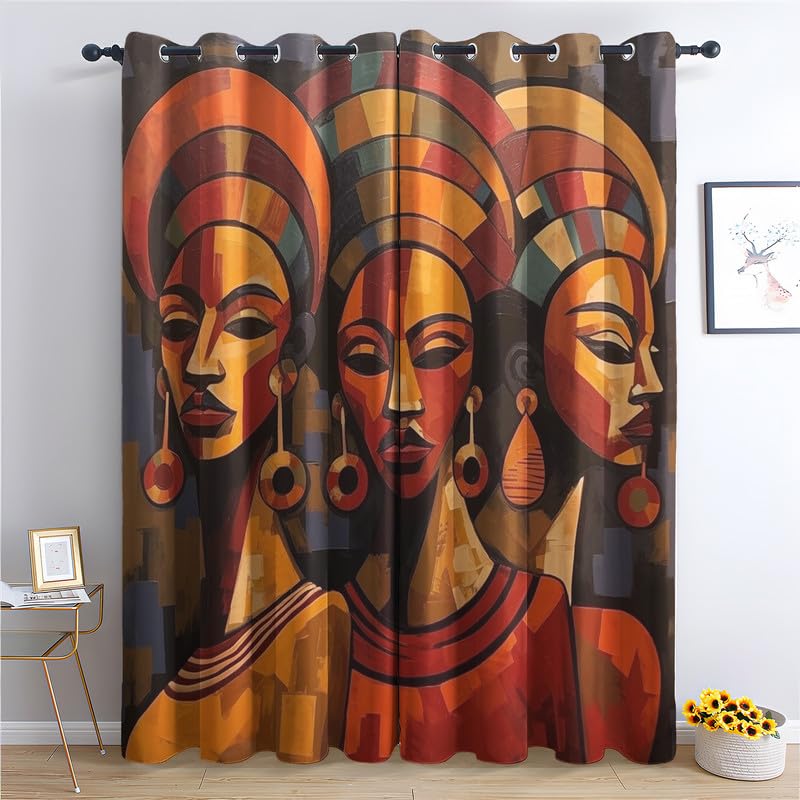 SZLYZM African Woman Blackout Curtains, Black Girl Bedroom Curtains & Living Room Curtains 66x90 Inch 2 Panels Set, Thermal Eyelet Drapes Decorative Patterned Window Treatments 90 Drop