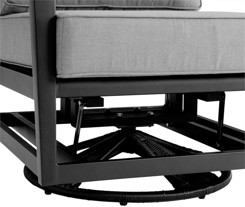 BOWERY HILL Outdoor Swivel Glider Chair, 35" H x 31" W x 32" D, Aluminum Frame, Dark Gray Cushions, UV- and Water-Resistant Fabric, Modern Design, Patio or Garden Lounging Seating