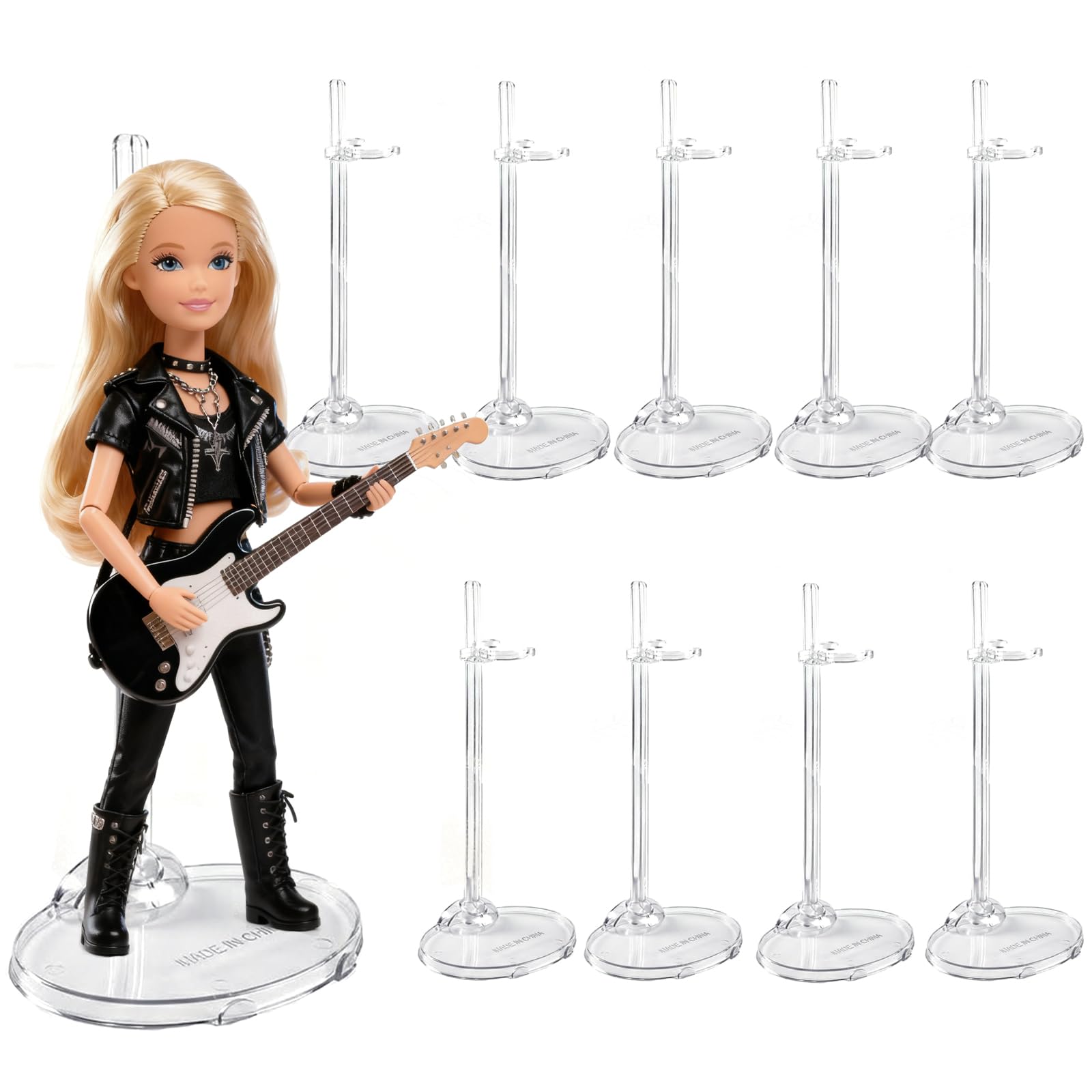 Photo 1 of 10 PCS Doll Stands, Transparent Support Stands for Dolls, Action Figure Stand with Adjustable Waist Clip, Mini Display Holder Base for 11 to 13 Inch Tall Action Figure Dolls Accessories (Clear)