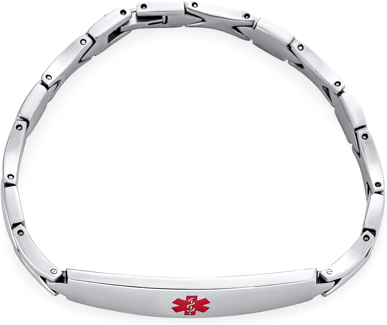 Bling Jewelry Personalize Western Motif Leaf Shaped Link Chain Fashionable Name Plated Red ID Medical identification Bracelet For Men Teen Silver Tone Stainless Steel 7.5 Inch Customizable